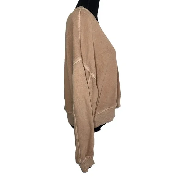 Aerie Women's XS Tan Light Brown Cropped Oversized Double V-Neck Sweatshirt Boxy - Picture 5 of 9